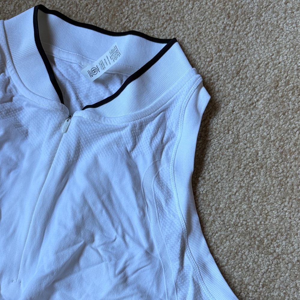 Athleta White Sleeveless Zip-Front Tank with Black Trim - Picture 5 of 5